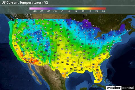 US Current Temperatures (Celsius) .